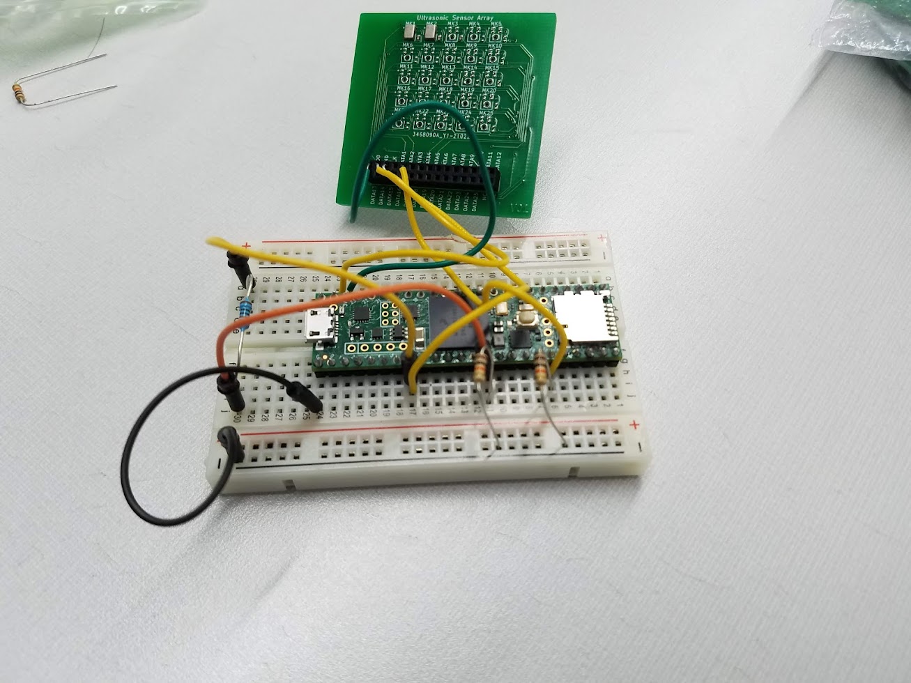 Ultrasonic array during testing